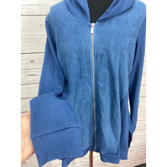 DG2 Diane Gilman Stretch Twill‎ Knit Denim Jacket Hoodie MIDTONE Size XL - Picture 7 of 11